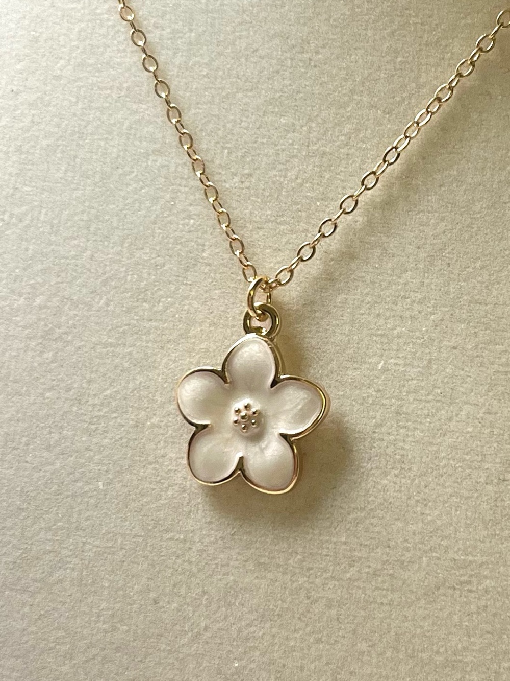 White Enamel Flower Pendant Necklace